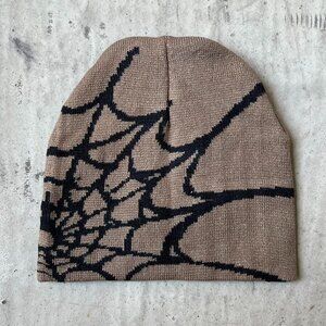 y2k spiderweb brown and black grunge beanie
